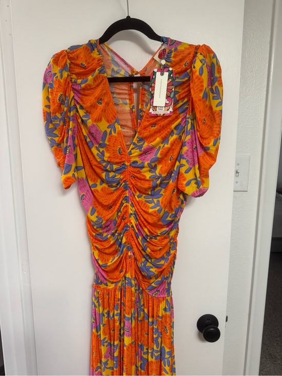 FARM Rio Dresses & Skirts - FARM Rio Orange Floral Ruched Maxi Dress with Pink and Purple Accents